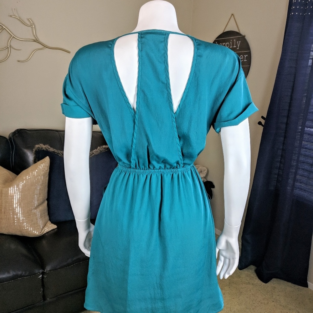 Lush Peacock Teal Elastic Waist Dress w/ Cutouts - Picture 4 of 8